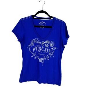 G For Her Short Sleeve V Neck UK Wildcats Print Blue Top Womens Large